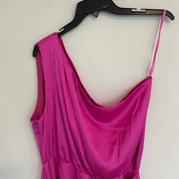 Runaway The Label Pink Faux Wrap One Shoulder Satin Dress Size 8 - Image 3