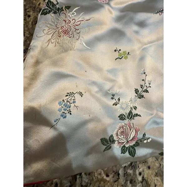 Peony Chinese Vintage‎ Satin Quilted Reversible Jacket Blue & Cream Floral Print - Image 16