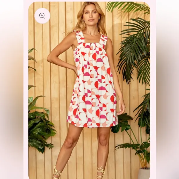 Emily Wonder Geometric Mid Mod Sundress Retro A-Line Mini Print Ruffles Plus 1X - Image 8