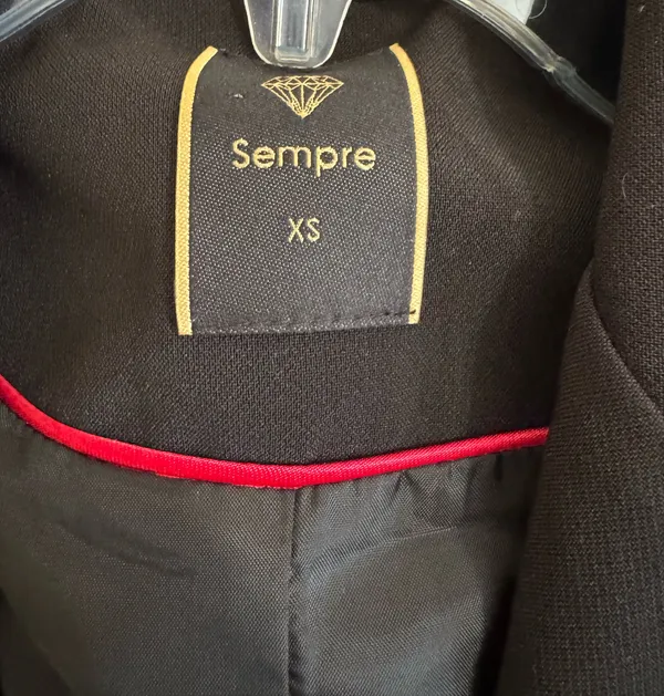 Sempre Piu Black Classic Blazer with Embroidered Patch on Sleeve & Gold Belt - Image 3