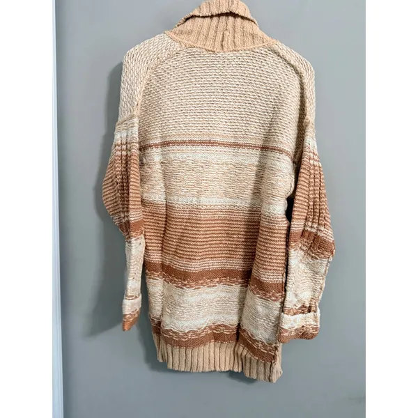 Good Hart Open Front Cardigan Women Size M Tan Striped Southwestern Chunky Knit - Image 4