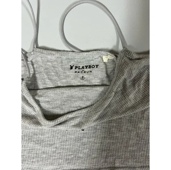 Playboy by PacSun Gray Grey Bunny Logo Graphic Crop Tank Top T-Shirt Size S 🩶 - Image 3