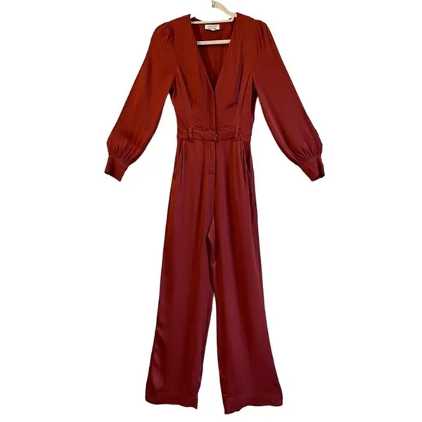 & Other Stories Flare Leg Lightweight Jumpsuit Outing Rust Red Sz 2‎ - Image 2