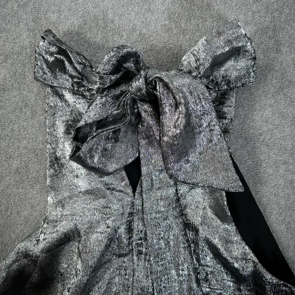Do + Be Metallic Silver Halter Neck Bow Blouse Size Small Party Sleeveless - Image 8