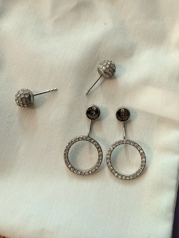 Fossil Silver Crystal Studs with Crystal Hoop Jackets - Image 2