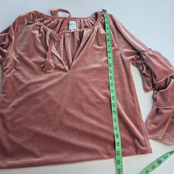 MISA‎ Los Angeles Harlow Top Dusty Rose Velvet Ruffle Sleeve Tassel Blouse Small - Image 11