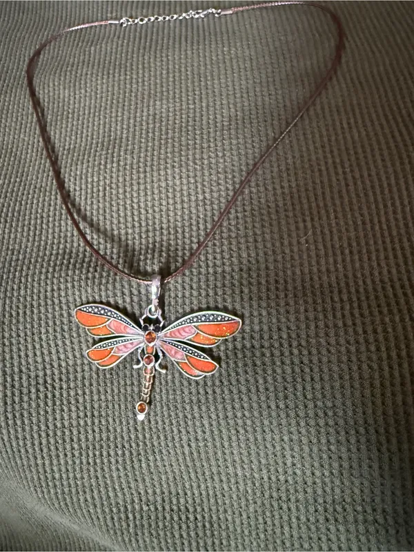 Dragonfly Pendant Necklace in Orange and Black- Women's Jewelry - Image 3