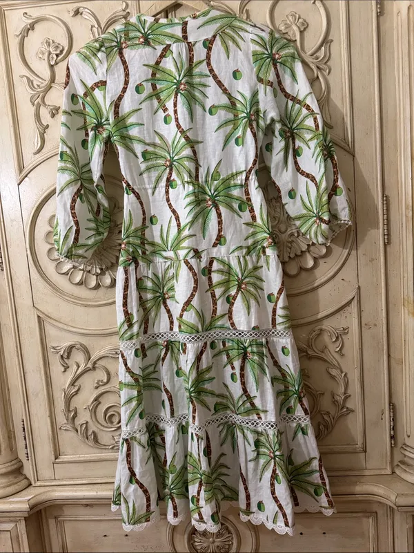 Farm Rio Bohemian Palm Tree Print Cotton Maxi Long Sleeve Dress Size Small - Image 13