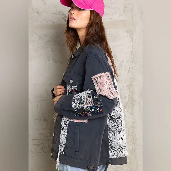 Pol Boho Patches Oversized Denim Jacket - Image 3