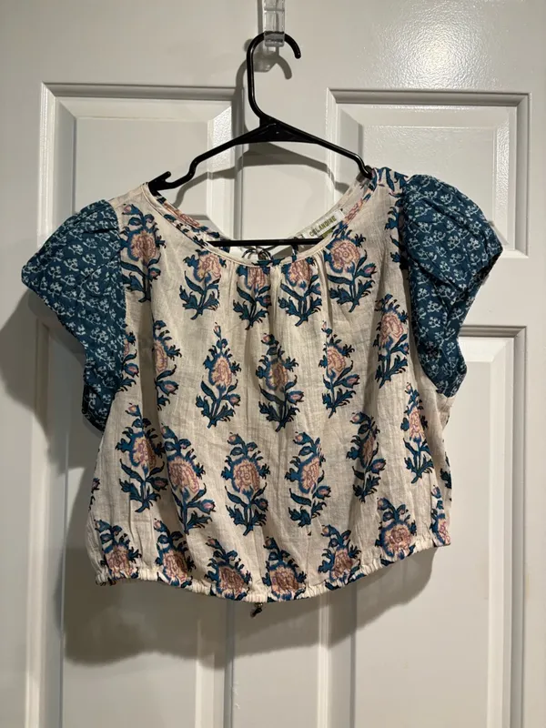 Anthropologie Celandine short-sleeve tie-back crop top sz M floral boho - Image 3