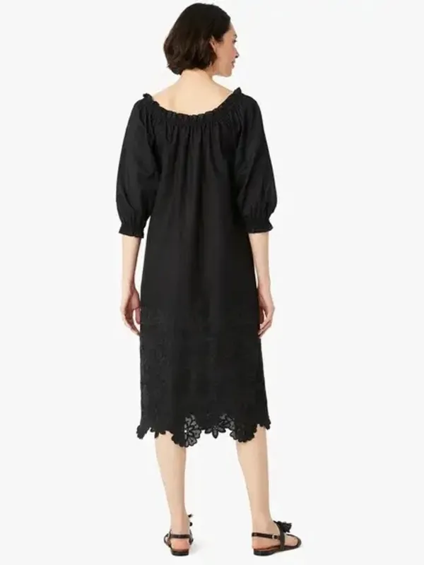 kate spade Black Midi Peasant Dress with Lace Trim - Image 3