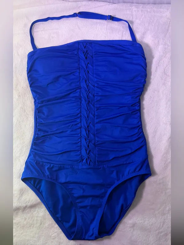 Jantzen Royal Blue Ruched Halter One-Piece Swimsuit - Image 3