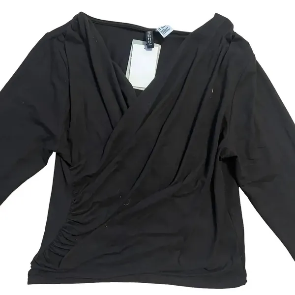 NWT H&M Divided Women's Medium Black Long Sleeve Wrap Top Casual Fall‎ Blouse - Image 3