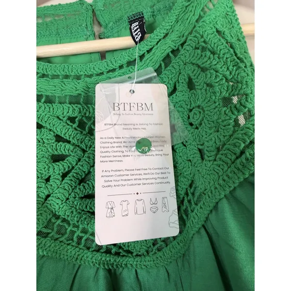 BTFBM‎ Green Crochet Lace Tiered Sleeveless Mini Dress NWT Boho Summer Halter - Image 9