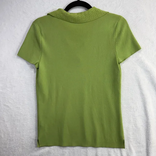 Due Per Due M Knit Polo Top Lime Green Stretch‎ Preppy Spring Sporty Pastel 90s - Image 3