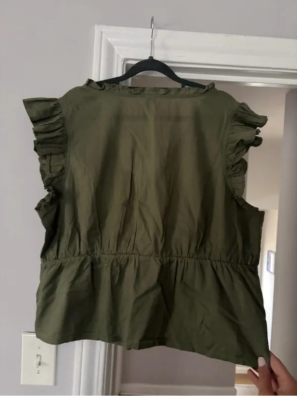 Old Navy Olive Green V-Neck Ruffle Sleeve Blouse - Image 4