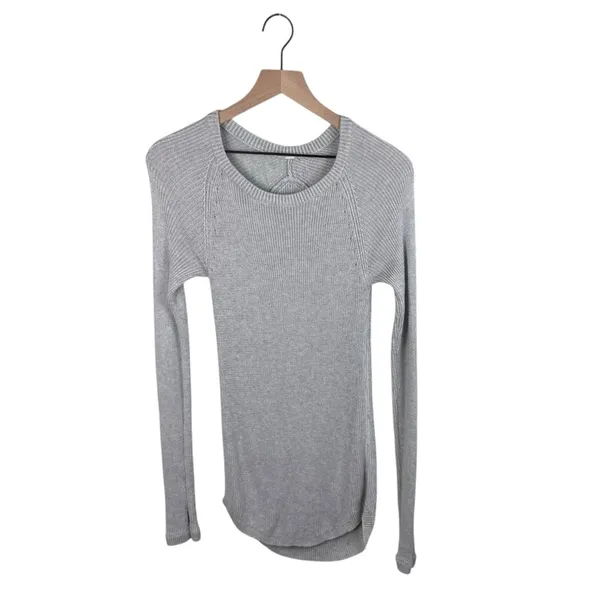 Lululemon Cabin Yogi Long Sleeve Knit Sweater Heathered Light Grey Size Small - Image 4