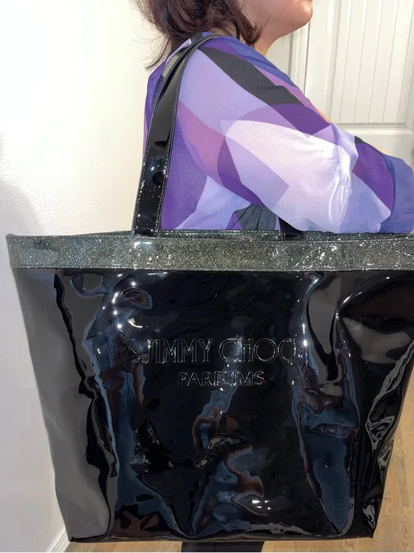 Jimmy Choo Parfums Black Patent Tote Bag Large Glossy Shopper Bag - Image 2