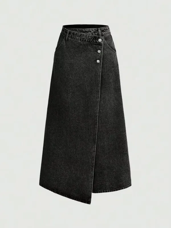 Shein asymmetric Wrap Denim Midi Skirt - Image 2