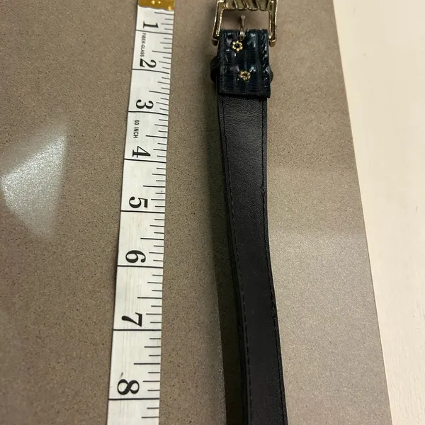 Belt Shiny Classic Black/Dark Blue Leather Belt with Metal Buckle - Image 5