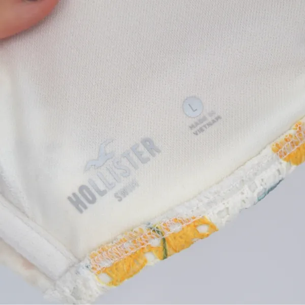NEW Hollister Swim Crochet Bandeau Bikini Top Lemon Print White Yellow L - Image 9
