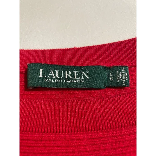 Lauren Ralph Lauren Ribbed Sweater Red Boat Neck Button Shoulder Women's Large - Image 6