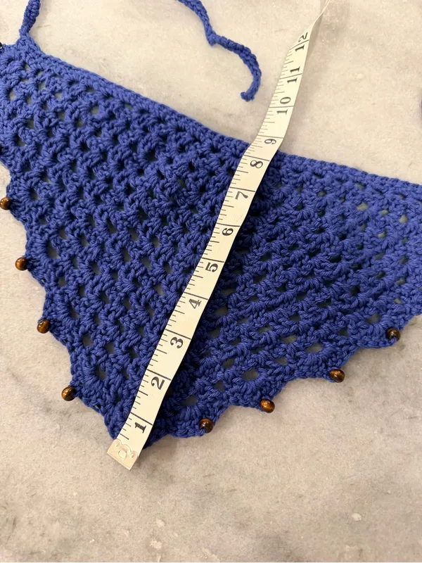 Handmade Crochet Wood Beaded Kerchief Head Scarf Cotton Boho Bandana Cottagecore - Image 4