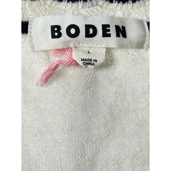 Boden Short Sleeve Sweater Ivory Navy Scalloped Trim Knit Top - Image 2