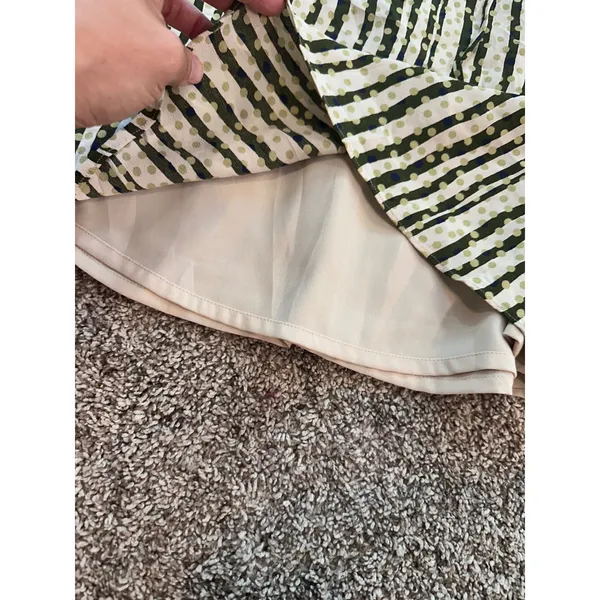 Banana Republic Women 6 Green Cream Striped Polka Dot A-Line Rayon Mini Skirt - Image 3