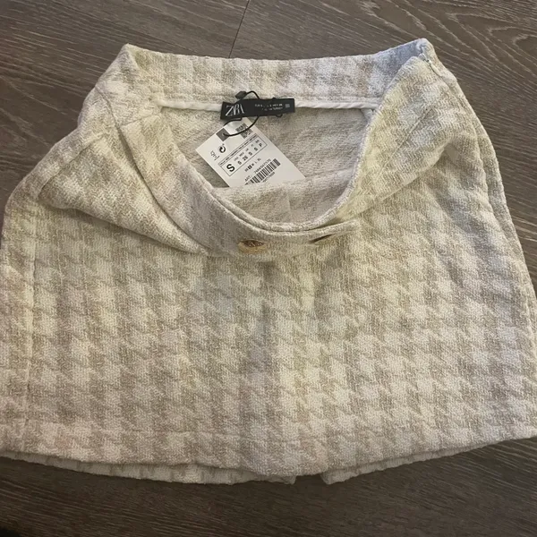 ZARA NWT  Houndstooth Tweed Beige Skort - Image 6