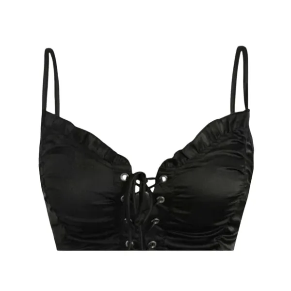 Cider NWT Lace Up Bustier Corset Eyelet Detail Smock Crop Top Adjustable Strap M Black - Image 3