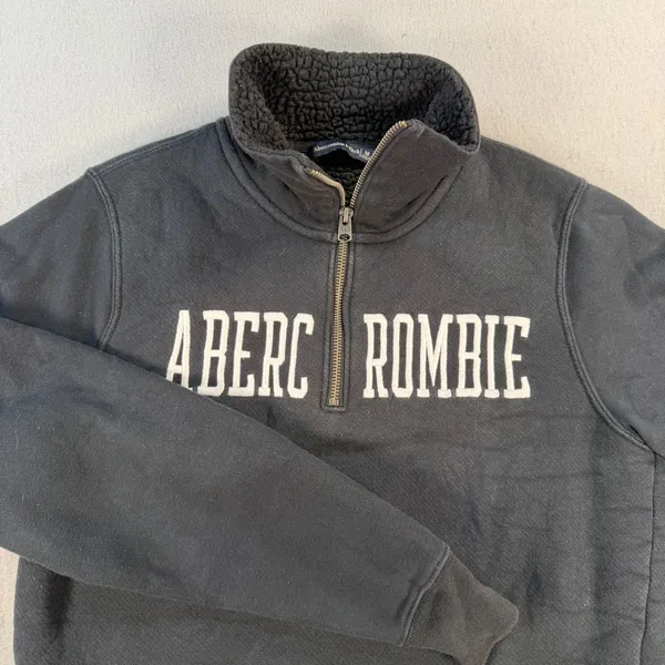 Y2k Abercrombie & Fitch Womens Black Sherpa Lined Quarter Zip Medium - Image 2