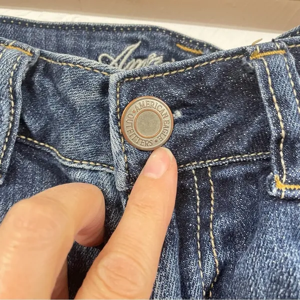 American Eagle Rolled Hem Shorty Jean Shorts Womens 8 Blue Denim Stretch Zip Fly - Image 9