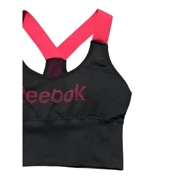Reebok Womens Racerback‎ Sports Bra Black Pink Logo Size Large Activewear Gym - Image 7