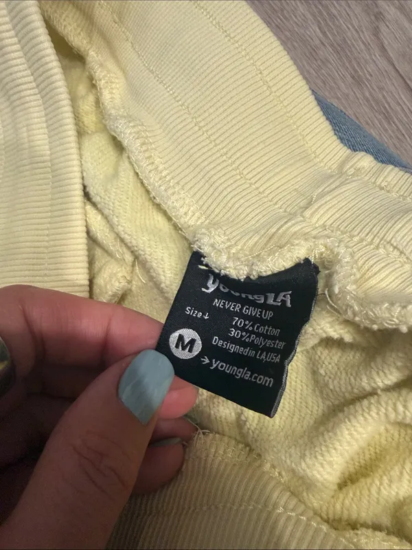 YoungLA Light Butter Yellow Terry Shorts Size Medium - Image 3