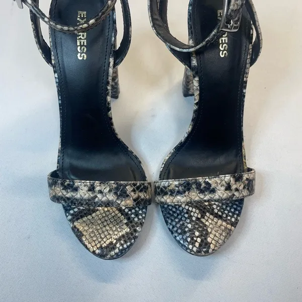 Express Snakeskin Print‎ Block Heels Ankle Strap Sandals Women - Image 3