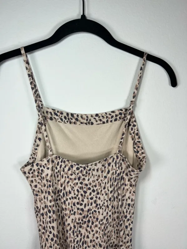 Abercrombie & Fitch Leopard Print Mini Slip Dress Brown Tan Lined Adjustable XS - Image 9