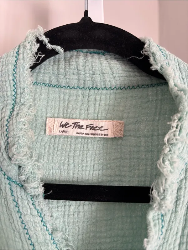 Free People We The Free Summer Daydream Seafoam Green Gauze Button-Up Shirt Sz L - Image 6