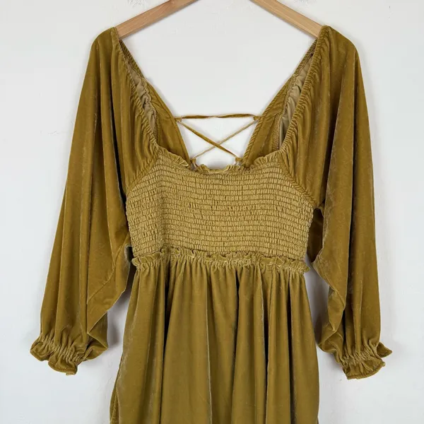Free People Daphne Velvet Sleeve Dress in Olive Bitters - Image 6