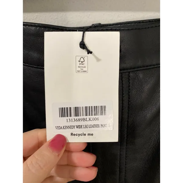 NWT Reformation Veda Kennedy Black Leather Wide Leg Pants 8 - Image 3