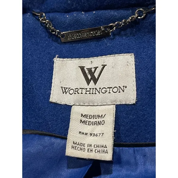 Worthington Royal Blue Double-Breasted‎ Trench Coat Elegant Outerwear D-13 - Image 2