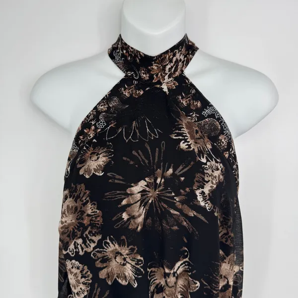 Free People Katerina Mini Dress Large Black‎ Floral Halter Neck Boho Party Chic - Image 5