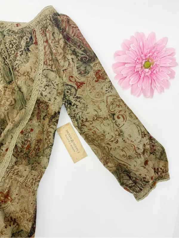 Denim & Supply Ralph Lauren Corduroy Peasant Dress Lace Trim Floral Botanical - Image 6