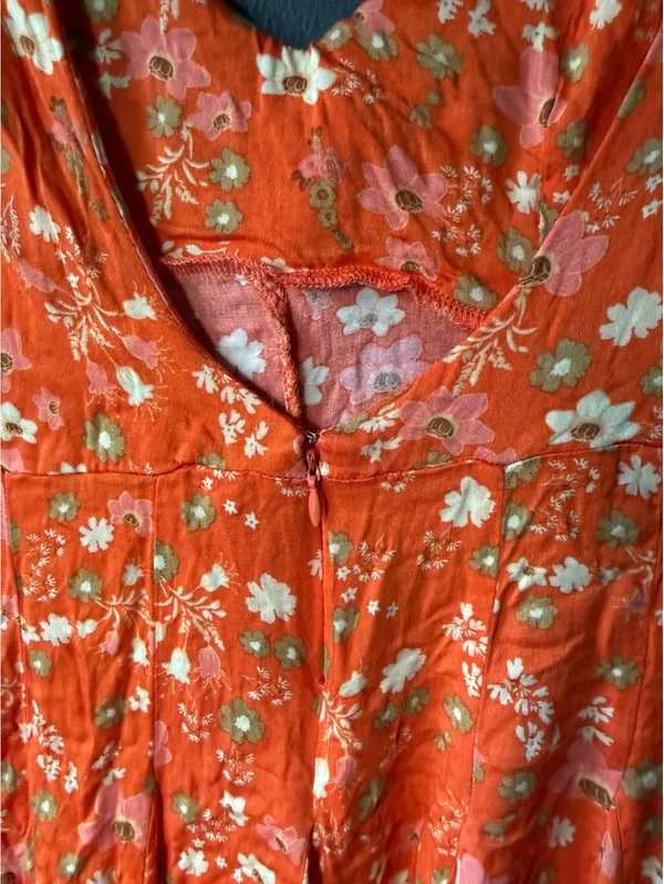 Free People Orange Floral Tie-Front Dress with Cutout Back - Image 6