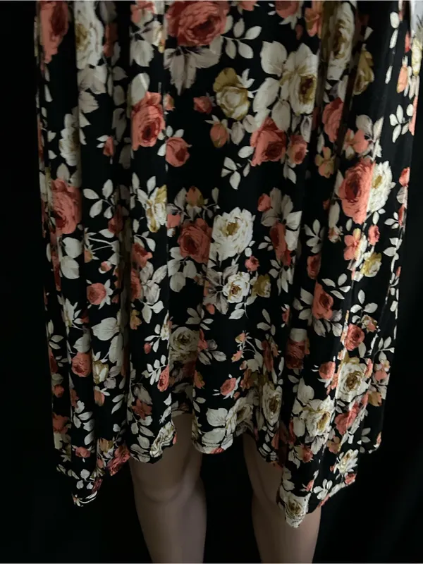 Vibe Sportswear Floral Halter Swing Dress Black Coral & Cream Roses LG NWT - Image 8