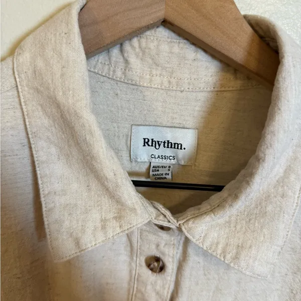 Rythmn Classic Beige‎ Linen Short Sleeve Shirt Dress - Image 3
