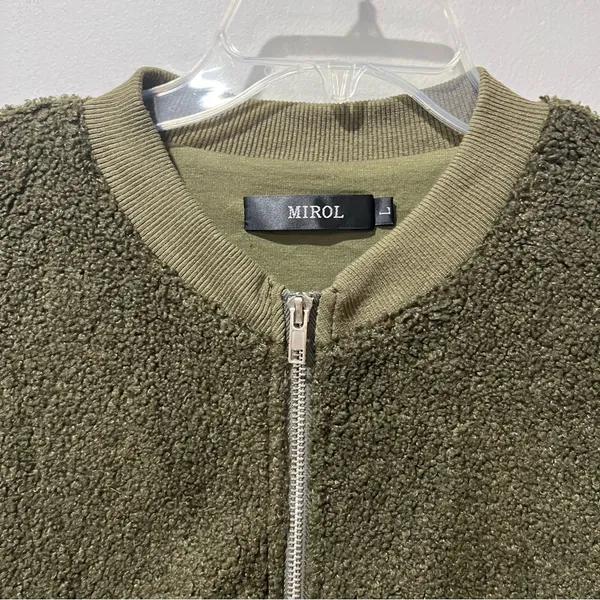Womens‎ Mirol Sherpa Fleece bomber Faux Fuzzy Size Large Army Green Jacket - Image 5