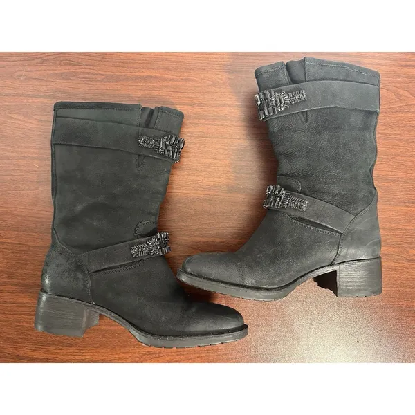 Vera Wang Lavender Label Uma Embellished Black Leather Moto Biker Boots Sz 7.5 - Image 8