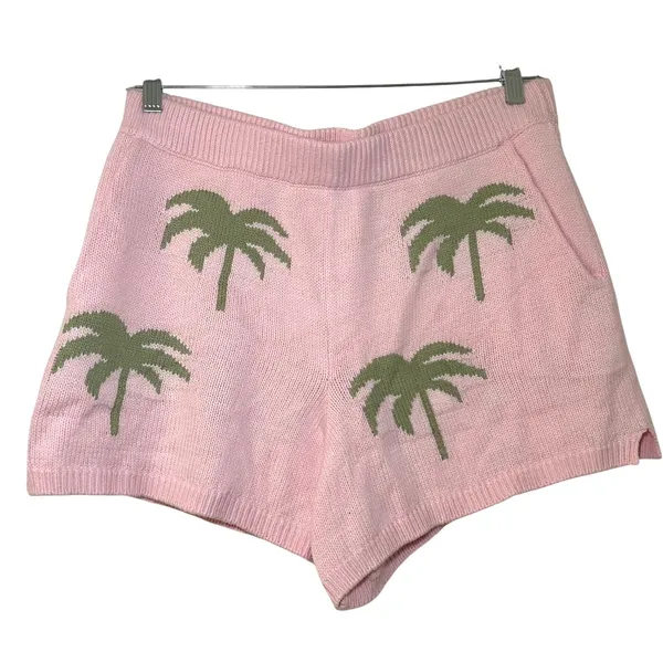 Show Me Your Mumu Boardwalk Shorts Pink Palm Tree Knit MS2-4939 Size L - Image 2