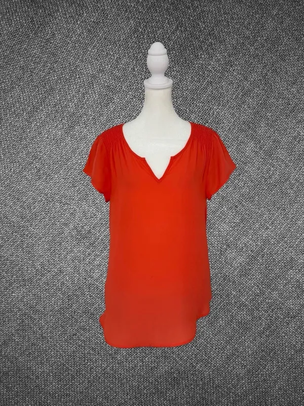 Mine Women’s Coral Orange Short Sleeve Blouse Size Large - Image 2